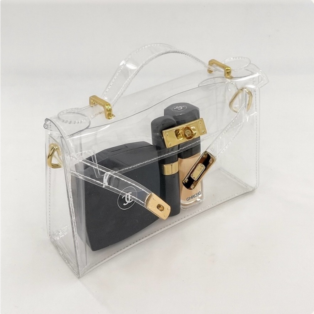 Transparent Stadium Handbag with Gold Accents. NEW!